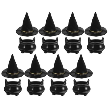 10 Комплектов Шляпа Ведьмы на Хэллоуин Мини Котел Горшки Шляпы Ремесла Банка Миниатюрные Крошечные Куклы Маленький Игрушечный чайник