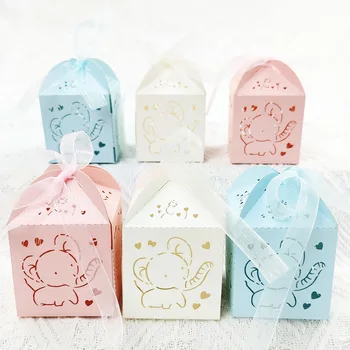 10шт Бумажных коробок с изображением животного Слона, Полые подарочные коробки с сердечками, коробки для печенья и конфет, Коробка для детского душа на День рождения.