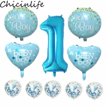 10шт Мальчик Девочка Номер на День рождения 1 год Воздушные шары с Конфетти Детский 1-й День Рождения Детский Душ Пол Раскрыть Юбилейные Принадлежности