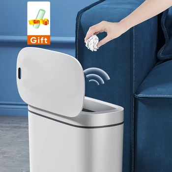 14-литровое Умное мусорное ведро, заряжаемое через USB, Автоматическое мусорное ведро для ванной, туалета, Водонепроницаемое мусорное ведро с узким швом, Сенсорное ведро, Кухонная корзина для мусора