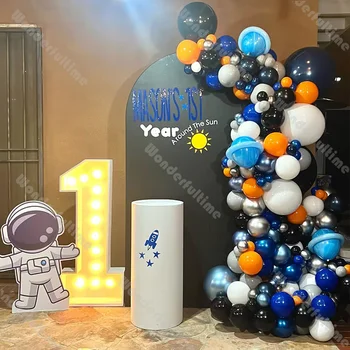 144шт Galaxy Party Комплект Гирлянд из Воздушных Шаров Синий Серебристый На Луну Воздушный Шар Космический Детский Душ Подарите День Рождения Вне Этого Мира