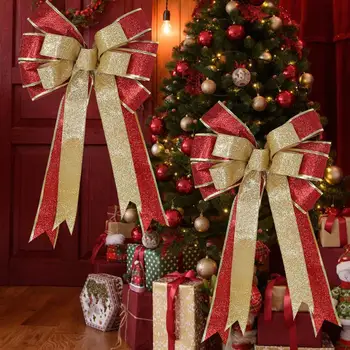 1шт 41x24 см Банты-венки Многослойный Подарочный бант для рождественского украшения входной двери, внутреннего и наружного Украшения стен