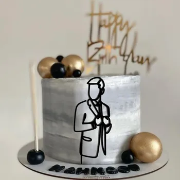 2023 Простые линии лица для мужчин, акриловый топпер для торта на день рождения, мужской минималистичный топпер для торта на день рождения, украшения торта для вечеринки по случаю Дня рождения