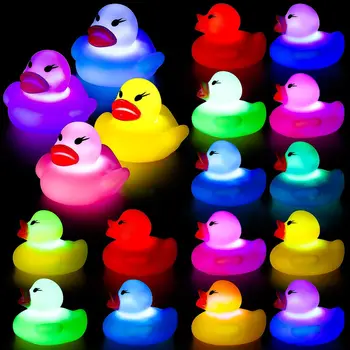 24 Шт. Светодиодный датчик, Светящаяся утка, резиновые утки Светятся в темноте, мини-мигающие утки, светящиеся игрушки для ванны, Мигающие Резиновые Утки