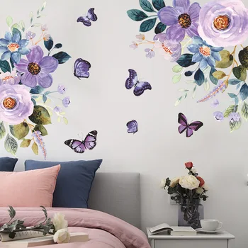 30 * 90 см Цветок, Красочная Наклейка на стену с бабочкой, Самоклеящаяся Художественная Роспись для украшения гостиной, ПВХ, Водонепроницаемые наклейки на стены