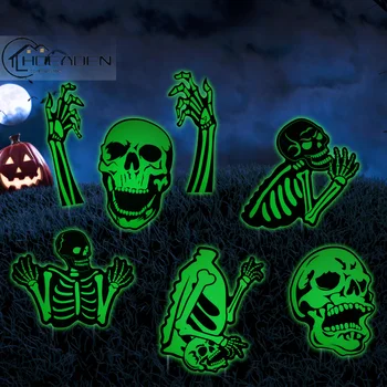 6 Шт Знаки Для Двора На Хэллоуин Флуоресцентный Скелет Наружные Украшения Знаки Для Лужайки Ужасов На Хэллоуин С 12 Шт Кольями Для Хэллоуина