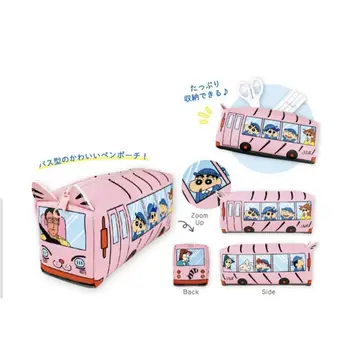 Crayon Shin Chan Kawaii Мультфильм Милый Окружающий детский сад Форма школьного автобуса Кожаная сумка для ручек большой емкости Канцелярская коробка