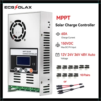 ECGSOLAX MPPT 60A Солнечный Контроллер Заряда 12V 24V 48V Автоматический с Солнечным Разъемом ЖК-Солнечный Регулятор Подходит для Свинцово-Кислотной Батареи
