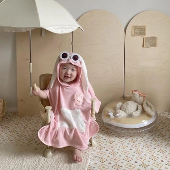 Ins Корейские Детские Милые Хлопковые банные полотенца с капюшоном Детский плащ Халат Мягкое оберточное одеяло для младенцев Пижамы для новорожденных мальчиков и девочек