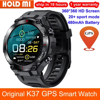 K37 GPS Смарт-часы Мужские 360*360 HD Экран 480 мАч Фитнес-Трекер 24/7 Частота сердечных сокращений IP68 Водонепроницаемые Спортивные Смарт-часы на открытом воздухе PK K27