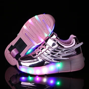 MODX Детская обувь на роликах со светодиодной подсветкой для мальчиков и девочек, светящиеся кроссовки для катания на коньках с колесиками, детские роликовые коньки с крыльями, обувь