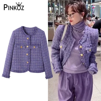 Pinkoz новая модная дизайнерская стильная фиолетовая короткая одежда zevity с однобортными пуговицами и карманами, осенне-зимняя фестивальная одежда zevity z