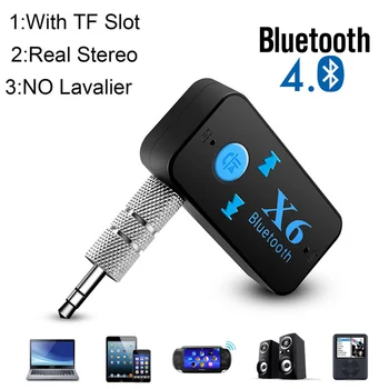 X6 Беспроводной Bluetooth-приемник, Музыкальный аудиоадаптер, 3,5 мм Разъем AUX Dongle, автомобильный комплект, кабель V4.1 TF Интерфейс для динамика iphone