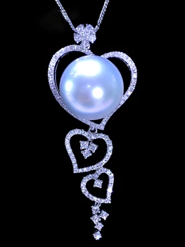Австралийское ожерелье с подвеской из белого жемчуга Nanyang с натуральным морским жемчугом, инкрустированным 18-каратным золотом, круглый бриллиант с сильным освещением на заказ