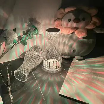 Атмосферная Хрустальная Лампа в форме Вазы, Романтическая Прикроватная Настольная Лампа с бриллиантами, Рождественские Украшения для дома, светодиодные Фонари.