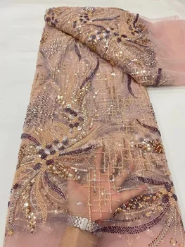 Африканская расшитая бисером Французская кружевная ткань для свадебного платья 2023, Высококачественная Тюлевая сетка с блестками, Материал для шитья, Хрустальные бусины ручной работы