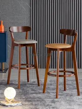 Барный стул из массива дерева бытовой современный простой стул с высокой ножкой барный стул в скандинавском стиле со спинкой барный стул на стойке регистрации в магазине milk tea