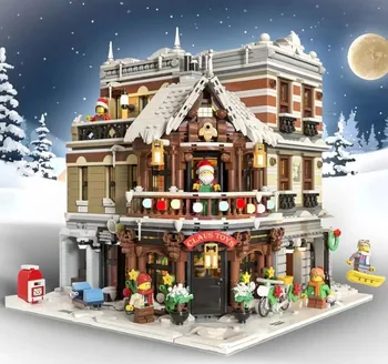 В наличии Creative StreetView Claus Toys 89143 Moc Bricks Модульная модель дома Строительные блоки в сборе Квадратный Рождественский подарок