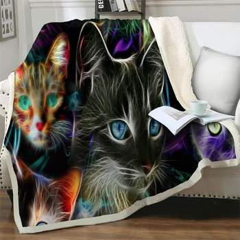 Волшебное животное Кошка Одеяло с 3D принтом Мягкие Теплые Плюшевые одеяла на кровати Диван Постельное белье Дорожное одеяло для пикника Одеяла для сна