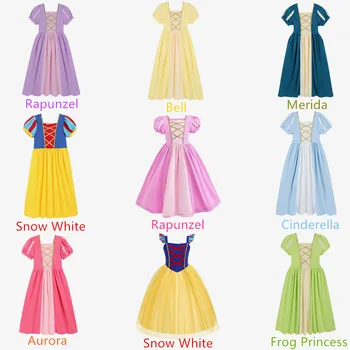 Вязаное платье принцессы для девочек Аврора Белль Золушка Белоснежка Рапунцель Детское праздничное платье Косплей Костюм