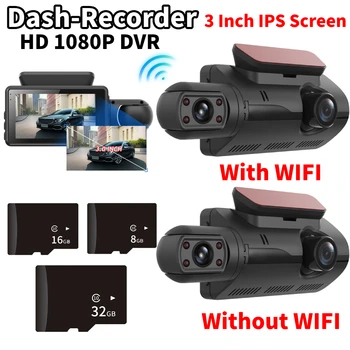 Двухобъективная Видеорегистраторная Камера для Автомобилей Black Box Full HD 1080P Автомобильный Видеомагнитофон с WIFI Ночного Видения G-сенсор Dashcam Dvr Автомобильная Камера