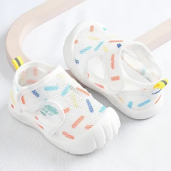 Детская обувь для прогулок, Летние сандалии 0-2 лет, детская повседневная обувь на нескользящей мягкой подошве для мальчиков и девочек, обувь из дышащей сетки для младенцев