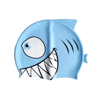 Детская шапочка для плавания с изображением акулы Силиконовая Шапочка для плавания для мальчиков девочек, малышей, Водонепроницаемая