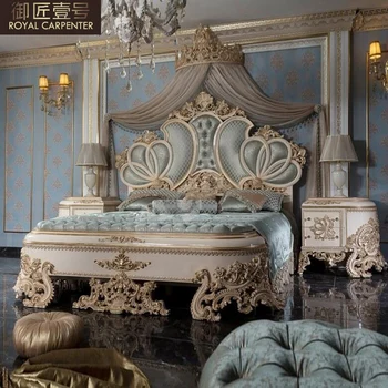 Европейская двуспальная кровать главная спальня 2 м большая кровать 1,8 м двуспальная кровать Кровать из массива дерева в европейском стиле роскошная вилла свадебная кровать