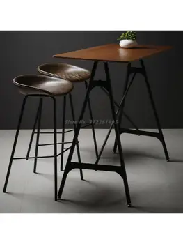 Железный барный стул в индустриальном стиле, кожаная мягкая сумка, высокий стул с металлической спинкой, высокий стул простой и модный барный стул