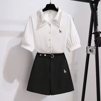 Женские комплекты рубашек Hazzys с коротким рукавом и короткой юбкой, комплект из 2 предметов, новая летняя модная повседневная шифоновая рубашка 2023 года выпуска