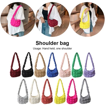Женские сумки с нейлоновой подкладкой, женские сумки подмышками, стеганые модные повседневные сумки-хобо простого дизайна, элегантные сумки-тоут для девочек