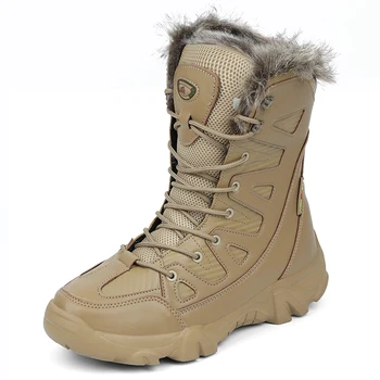 Зимние водонепроницаемые мужские ботинки, плюшевые сверхтеплые зимние ботинки, Рабочая спортивная обувь, ботильоны, армейские ботинки для пустыни на открытом воздухе