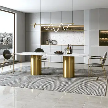 Золотая основа для обеденного стола из нержавеющей стали, Ресторанная мебель из белого мрамора, Обеденный стол и стулья в скандинавском стиле для столовой