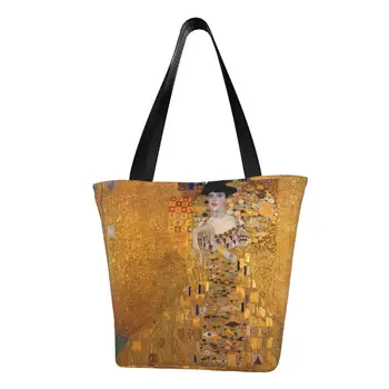 Изготовленные на заказ холщовые сумки для покупок Gustav Klimt, женские моющиеся сумки для покупок с продуктовой росписью, художественные сумки для покупателей