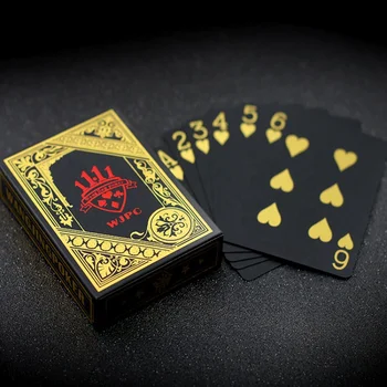 Изготовленный на заказ ПВХ Водонепроницаемый пластиковый покер с логотипом, печатающий черные и золотые игральные карты