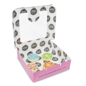 индивидуальный дизайн Бесплатный образец упаковки пончиков из пищевой белой бумаги с окошком из ПВХ и пользовательской печатью