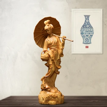 Китайская классическая скульптура красоты Чонсам, народная ручная резьба, Статуя, Настенный Декор для дома, Аксессуары для счастливого украшения