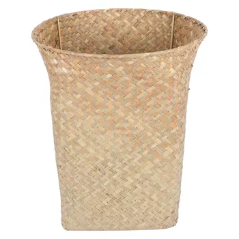Корзина для белья большой емкости, плетеная из травы Корзина для хранения, прочное плетеное ведро в стиле ретро, корзина для бумаг, мусорное ведро, домашнее мусорное ведро
