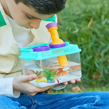 Коробка для наблюдения за насекомыми и рыбками с микроскопом, Увеличительное стекло, развивающие игрушки для детей, спорт на открытом воздухе, научная игрушка для детей