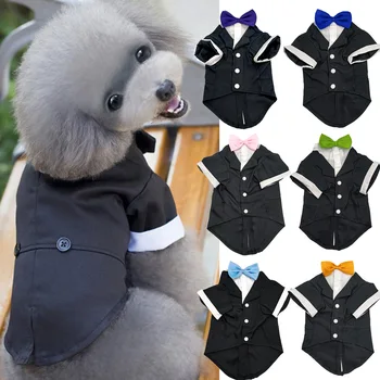 Костюм для домашних собак, черный хлопковый костюм для собак, костюм принца-джентльмена, Рождественский костюм для собак, одежда для собак с галстуком-бабочкой для чихуахуа