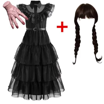Костюм принцессы из фильма Среда Аддамс для девочек на день рождения, черные нарядные платья для косплея на Хэллоуин, карнавал, среда для детей
