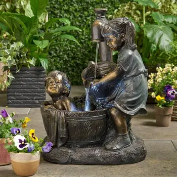 Красивая Статуя Фонтана Портативная Садовая Статуя Винтажная детская форма, Целующаяся Детская Скульптура из смолы