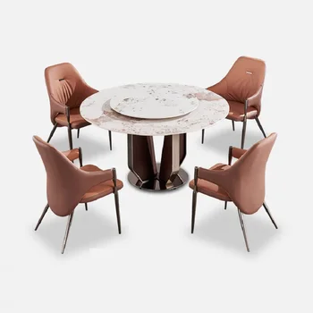 Легкий роскошный обеденный стол из каменной плиты, высококлассный бытовой компактный круглый поворотный стол, современный простой обеденный стол