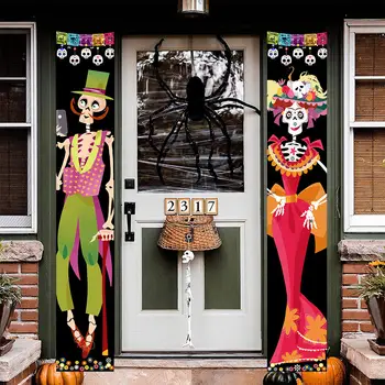 Мексиканский знак Дня мертвых, Вывеска на крыльце, Хэллоуин, Подвесной Дверной занавес, баннер, Скелет, пара, Куплет, Украшение вечеринки, Висячие флаги