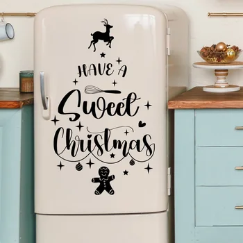 Милые рождественские художественные шрифты, наклейка на стену, Фоновый декор для гостиной, Кухонный холодильник, Настенная роспись для украшения дома, Самоклеящиеся наклейки