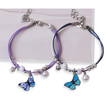 Милый браслет с бабочкой, Металлический Кулон с капельной глазурью, Подарочные браслеты, браслеты для женщин, девочек и детей
