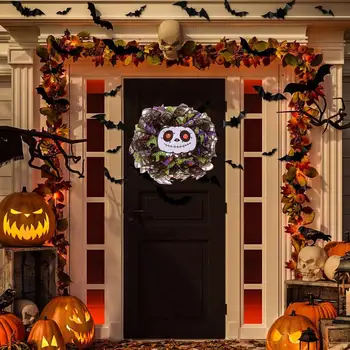 Многоразовая гирлянда на Хэллоуин, украшения на Хэллоуин, Жуткий призрак, Тыквенное лицо, Венок на Хэллоуин, Дом с привидениями для двери на Хэллоуин