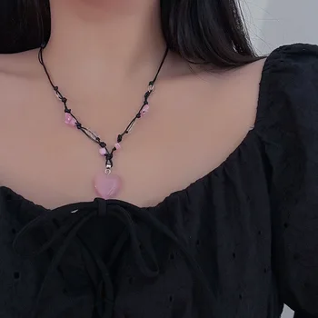 Мода Ретро для женщин, ювелирные изделия с подвеской из нефрита ручной работы, Розовое ожерелье в форме сердца, индивидуальный дизайн, ожерелье с опалом на ключице
