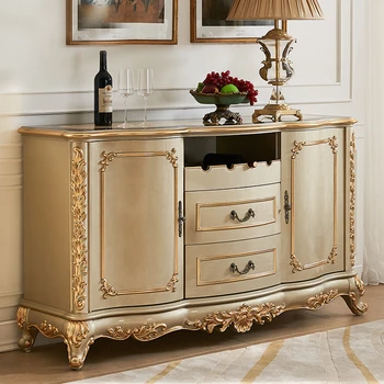 Мраморный обеденный шкаф на вилле в европейском стиле, роскошный винный шкаф из массива дерева с паркетом, шкаф для хранения поделок с золотой росписью, чаша