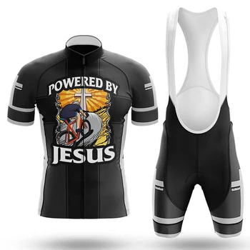Мужской комплект велосипедной майки Powered By Jesus, нагрудник, Шорты, Костюм, Велосипедная одежда, комплекты для горных шоссейных велосипедов, одежда